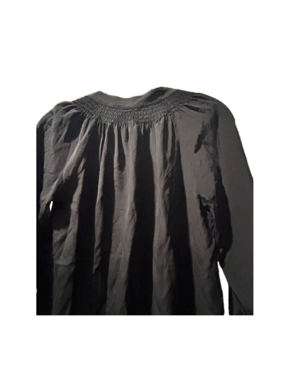 Lilly Pulitzer Black 100% Silk Smocked Peasant Blouse Women's Size XS Long - Picture 3 of 10